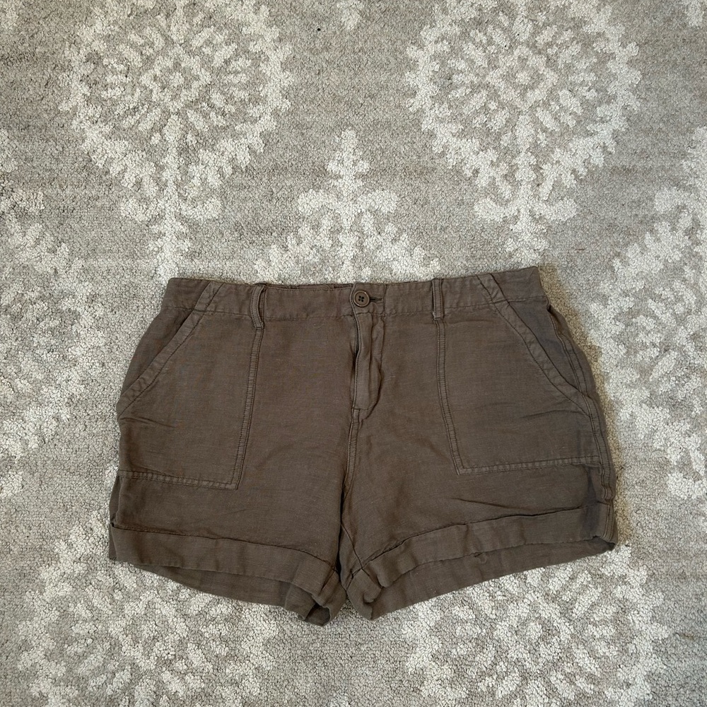Max & Mia Linen Blend Military Green Stretch Waist Shorts Size Medium